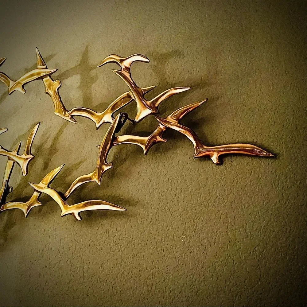 ♥️ BIJAN SIGNED~SEAGULLS~BIRD BRASS METAL ART WALL SCULPTURE~JERE MID CENTURY